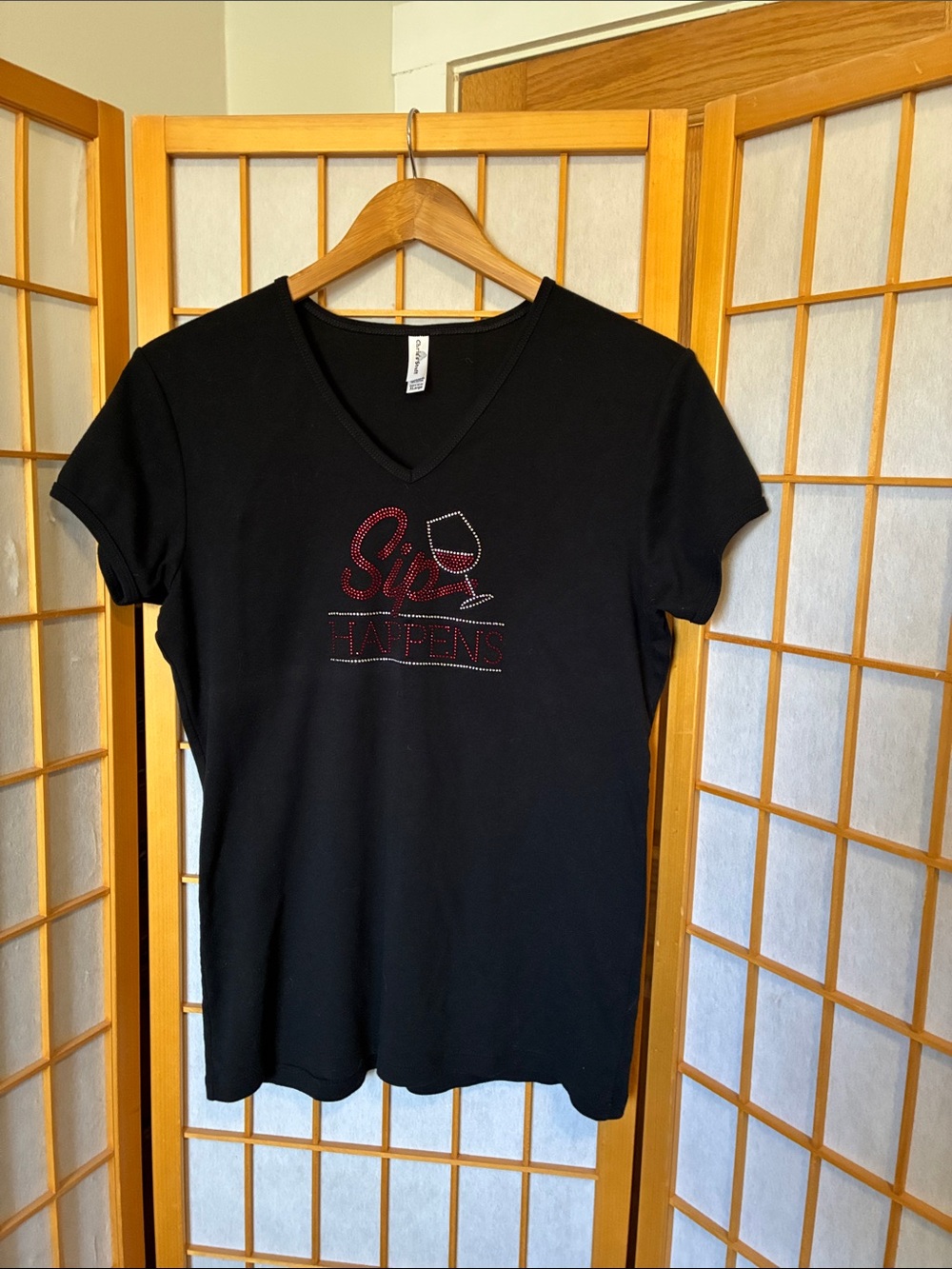 Women's Black 'Sip Happens' V-Neck Tee